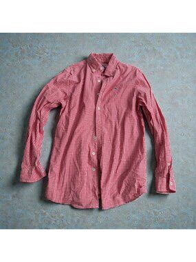 VINEYARD VINES Boys Holiday Red Plaid Whale Button Down Shirt Size Large